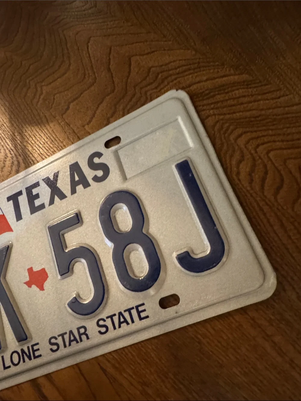 Texas Steel VTG License Plate "SPK-58J" - White & Navy with Red Detail - Picture 3 of 5